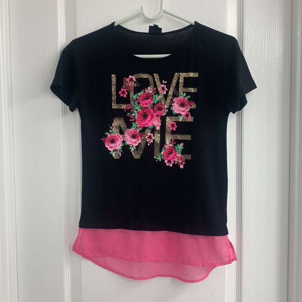 Girls Black & Pink Short Sleeve T-Shirt